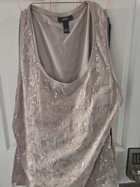ALFANI Womens Taupe Sequin Scoop Neck Tank Top 3x